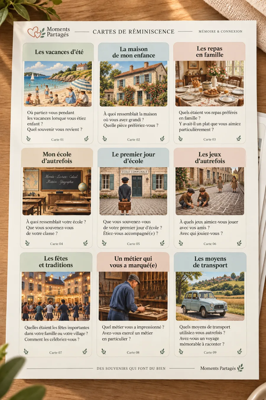 Planche des cartes de réminiscence